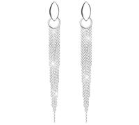 KristLand Retro 925 Sterling Silver Earpin Chain Tassel Long Dangle Stud Earrings White Gold Plated Weddings Bridal Woman Jewellery