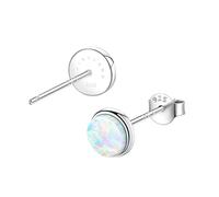 KristLand Round Opal Stud Earrings Sterling Silver 925 Silver Earrings Gold Plated Earring with White Opal Gift for Woman Ladies White
