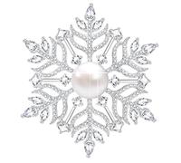 KristLand Snowflakes Flower Brooch Prong Sparkly Cubic Zirconia Stone Pearl Gold Plated Scarfs Suit Outfits Pin Wedding Christmas Luxury Vision Gift for Women Ladies