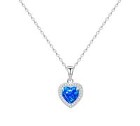 KristLand Sterling Silver Heart Necklaces for Women 925 Silver Opal Delicate Pendant with Sparkly Cubic Zirconia Gifts for Ladies Blue