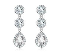 KristLand Tear Drop Earrings for Women 925 Sterling Silver Ear Pin Gold Plated Dangle Earrings with Sparkly Cubic Zirconia Party Wedding Birthday Luxury Vision Gifts
