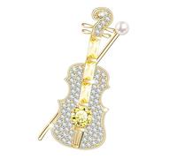 KristLand Violin Brooch Fashion Musical Instrument Brooch Pin with Sparkly Cubic Zirconia Stone Pearl Corsage Art Deco Brooch Pin Birthday Party Gift Box Men Women