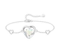 KristLand Women Bracelet Handchain Sterling Silver Heart Gold Plated Silver Bracelet with Beautiful Opal Stone Zirconia Stone Party Wedding Birthday Gift for Ladies