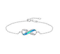 KristLand Women Bracelets Opal Infinity Love Hand Chain Cubic Zirconia S925 Sterling Silver White Gold Plated Birthday/Jewelry Gifts for Ladies