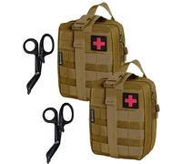 Krisvie 2Pack First Aid Molle Pouch EMT Pouch Detachable Tactical Medical Bag for Outdoor Activities with Shearr(Tan)
