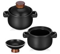 Kritkin 2 Pcs 84 oz Korean Stone Pot Clay Cooking Pot Set Ceramic Dolsot Bowl with Lid, Sizzling Hot Pots for Bibimbap and Soup, Kimchi, Ttukbaegi and Koreans Stew, Microwave Safe Donabe Pots, Black
