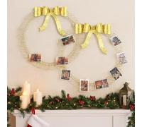 Kritkin 2 Pcs Christmas Card Holder Xmas Photo Holder Display Garland Wall Hanging Decoration Spiral Metal Wreath with Bow Wire Loop Greeting Card Display Picture Insert Holiday Wall Decor(Golden)