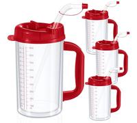 Kritkin 32 oz Hospital Water Cup with Straw and Lid Insulated Double Walled Water Cup with Handle and Straw Elderly Bottle Plastic Drinking Hospital Carafe Insulated Mug(Red,4)