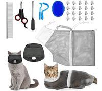 Kritkin 9 Pcs Cat Bathing Bag Set Cat Shower Bag Anti Bite and Scratch for Pet Grooming Washing Brush Comb Muzzle Nail Clipper Nail File Tick Tool(Blue, Gray)