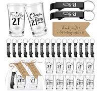 Kritkin 96 Pcs 24 Sets 21st Birthday Party Favors for Guests Finally Cheers to 21 Acrylic Shot Glasses 21th Bottle Opener Keychain with Thank You Tag Bag Birthday Souvenirs Party Supplies(Black)