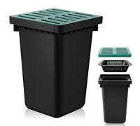 Kritkin Catch Basin with Grate 14 x 22 x 24 Inch Square Large Catch Basin for Drainage with Debris Basket French Drain Without Reserved Hole for Yard, Downspout, Lawn, Municipal Pipeline, Green, Black