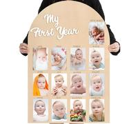 Kritkin Large My First Year Picture Frame for 4 x 6 Inch Photo Birthday Wooden Photo Board 12 Monthly Photo Display Wood Board 1st Birthday Decorations Baby Keepsake Gift for Newborn Nursery Keepsake