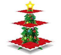 Kritkin Merry Christmas 3 Tier Cupcake Stand - Xmas Holiday Cake Stand Dessert Tower Holder for Winter Party Decoration Supplies, Red