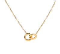 Kritz Women's Necklace Two Interlocking Gold Stainless Steel Chain Pendant Intertwined Circles Length Adjustable Jewellery with 2 Rings Gift for Women