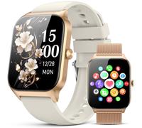 Kriutefy Smart Watch for Women Men - Answer/Make Call, Fitness Tracker Smartwatch for Android iPhone Compatible, 120+ Sports Step Counter (Warm Sand Case w/Beige & Vintage Gold Band)
