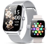 Kriutefy Smart Watch for Women Men - Answer/Make Call, Fitness Tracker Smartwatch for Android iPhone Compatible, 120+ Sports Step Counter (Silver Case w/Natural Milanese & Starlight Band)