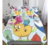 KRIVS Adventure Time Duvet Cover Boys Kids Bedding Set Comforter Cover Microfiber Decor with A Sense of 3D Print 3 Piece Set Quilt Cover with Zipper Closure Soft Double(200x200cm)