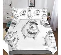 KRIVS Monsters Inc Mike Wazowski Bedding Set Duvet Cover Set for 3D Printed 3 Piece Set Soft Breathable Comforter Cover Quilt Cover with Zipper Closure Soft Microfiber Double（200x200cm）