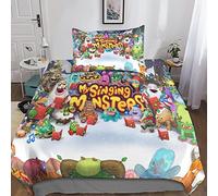 KRIVS My Singing Monsters 3D Three-dimensional Digital Print Duvet Cover Bedding, 3 Piece Set Piece Quilt Cover Piece Matching Pillowcase with Zipper Closure Soft Microfiber Single（135x200cm）