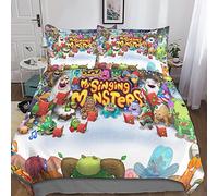 KRIVS My Singing Monsters Bedding Set 3D Duvet Cover for Kids Boys Girls Comforter Cover Soft Bedspread 3 Piece Set with Zipper Closure Soft Microfiber Double（200x200cm）