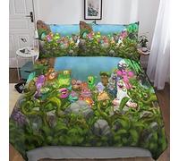 KRIVS My Singing Monsters Bedding Set Duvet Cover Set for 3D Printed 3 Piece Set Soft Breathable Comforter Cover Quilt Cover with Zipper Closure Soft Microfiber Double(200x200cm)