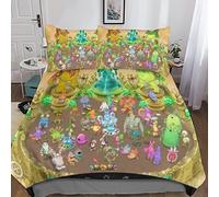 KRIVS My Singing Monsters Bedding Set Duvet Cover Set with Zipper Closure, Quilt Cover Set for Teen Kids Boys Girls Adult, Durable Microfiber 3 Piece Set Double（200x200cm）