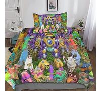 KRIVS My Singing Monsters Duvet Cover Bedding Set,3D Duvet Cover with Pillowcases, for Soft Microfiber Quilt Cover with Zipper Closure 3 Piece Set Single（135x200cm）