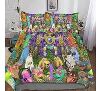 KRIVS My Singing Monsters Duvet Cover Set Printed Bedding Quilt Cover for Bedding Decro, Ultra Soft Microfiber Hidden Zipper Bed Cover 3Pcs Double(200x200cm)