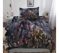 KRIVS Transformers Quilt Cover Set 3D Printed Bedding Duvet Cover Set with Zipper Closure for Kids Boys Teen Soft Microfiber 3 Piece Set Single（135x200cm）