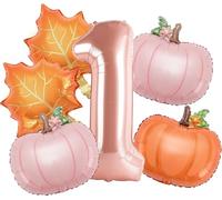 Kriyokiaa 6pcs Little Pumpkin Is Turning One Decorations First Birthday Decorations for Girl with 40" Rose Gold One Balloon, Dusty Pink & Orange Pumpkin Foil Helium Balloons for Fall Birthday