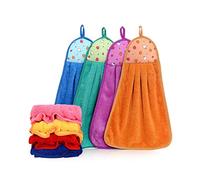 KRIZJUES Myukbest Coral Velvet Hand Dry Towel Hanging Kitchen Hand Towel Hand Towels with Hanging Loop for Bathroom Use Random Color Cute Hand Towels (Pack of 4)