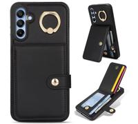 KRjcsfhy Compatible with iPhone 12 Pro Max, PU Leather Card Holder Case RFID Anti-Scan Wallet Cover, Rear Pocket Design with Integrated Ring Stand Drop Resistant Durable Protective Phone Case,black