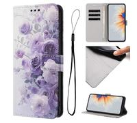 KRjcsfhy for iPhone Xr Case Leather, iPhone Xr Phone Case Painted Leather Shockproof Full Protection Book Wallet Flip Folio Cover with Inner Magnetic Kickstand,Purple Rose