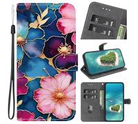 KRjcsfhy for Nokia C2 2nd Edition Case, Magnetic Protective PU Leather Shockproof Wallet Flip Phone Case with Card Holder Kickstand Cover for Nokia C2 2nd Edition,Blue Gold