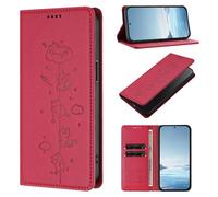 KRjcsfhy for Realme 12 5G Case, Embossed Cat Flip PU Leather Shockproof Wallet Phone Cases Folio Slim Fit Magnetic Protective Cover with Stand Card Holder Slots for Realme 12 5G red