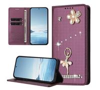 KRjcsfhy for Samsung Galaxy A05S 4G Case Crystal Glitter Angle Love Leather Flip Wallet Phone Cover Silicone Shockproof Girls Bumper Cover Stand View Cover with Card Slots Phone Case,Purple