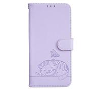 KRjcsfhy for Samsung Galaxy A05S 4G Case Embossed Cat Premium Leather Flip Wallet Phone Case Cover Shockproof Cover Stand with Card Slots Phone Case For Samsung Galaxy A05S 4G,light purple
