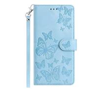 KRjcsfhy for Samsung Galaxy A32 5G Case, Butterfly Embossed PU Leather Shockproof Stand Wallet Book Flip Cover with TPU Inner Shell,8 Card Slots, Magnetic Closure for Samsung Galaxy A32 5G sky blue