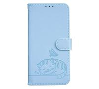 KRjcsfhy for Samsung Galaxy A32 5G Case Embossed Cat Premium Leather Flip Wallet Phone Case Cover Shockproof Cover Stand with Card Slots Phone Case For Samsung Galaxy A32 5G,light blue