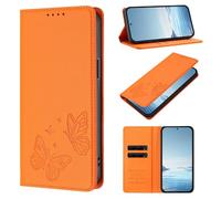 KRjcsfhy for Vivo Y35 4G/Y22S 4G Wallet Case Leather Embossed Butterfly, Shockproof Protection Flip Folio Cover With Card Holder Magnetic Kickstand Phone Cases for Vivo Y35 4G/Y22S 4G orange