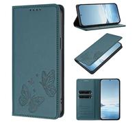 KRjcsfhy for Vivo Y35 4G/Y22S 4G Wallet Case Leather Embossed Butterfly, Shockproof Protection Flip Folio Cover With Card Holder Magnetic Kickstand Phone Cases for Vivo Y35 4G/Y22S 4G Dark green