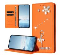 KRjcsfhy for ZTE Blade A76 5G Case Crystal Glitter Angle Love Leather Flip Wallet Phone Cover Silicone Shockproof Girls Bumper Cover Stand View Cover with Card Slots Phone Case,orange