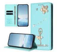 KRjcsfhy for ZTE Blade A76 5G Case Crystal Glitter Angle Love Leather Flip Wallet Phone Cover Silicone Shockproof Girls Bumper Cover Stand View Cover with Card Slots Phone Case,mint green