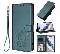 KRjcsfhy for ZTE Blade A76 5G Case, Embossed Cat Shockproof Premium Leather Folio Cover Magnetic Protection Book Wallet Flip with Card Slots Kickstand for ZTE Blade A76 5G Phone Case Green
