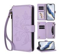 KRjcsfhy for ZTE Blade A76 5G Case, Flip PU Leather Embossed Buttrefly Flower Zipper Shockproof Book Wallet Phone Cases Folio Magnetc Protective Cover with Stand Card Holder Slots,Purple