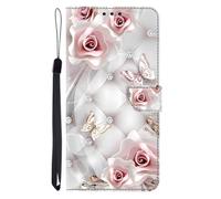 KRjcsfhy Phone Case for iPhone 16 Pro Max with Credit Card Holder, Premium Flowers Leather Cover TPU Bumper Magnetic Stand Flip Wallet Cover for iPhone 16 Pro Max Women Men, Pink Butterfly