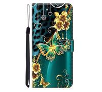 KRjcsfhy Phone Case for iPhone 16 Pro Max with Credit Card Holder, Premium Flowers Leather Cover TPU Bumper Magnetic Stand Flip Wallet Cover for iPhone 16 Pro Max Women Men, Golden Butterfly