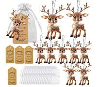KRJGOERG 10 Sets Christmas Party Favors, Cute Keychains with Organza Bags Thank You Kraft Tags, Ideal for Wedding, Xmas Guest Returns, Birthday Gifts Ornaments