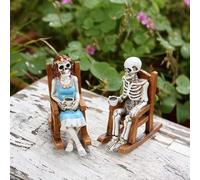 KRJGOERG 2Pcs Couple Skull Sculpture Set, Rocking Chairs Design for Relaxing Moments, Romantic Afternoon Decor, Ideal for Gardens, Patios and Outdoor Tabletops