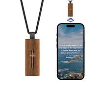 KRJGOERG Christian Daily Bible Verse NFC Bible Necklace Cross Necklace Tap To Display Daily Bibles Verse Wooden Faith Necklaces